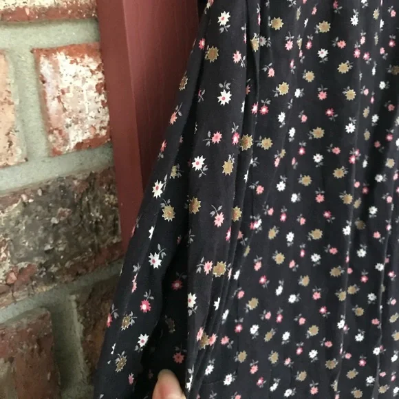 Vtg🎀Gunne Sax Black Calico Skirt Size S Prairie Midi Lace Trim👒🌾(RESERVED) - Picture 5 of 15